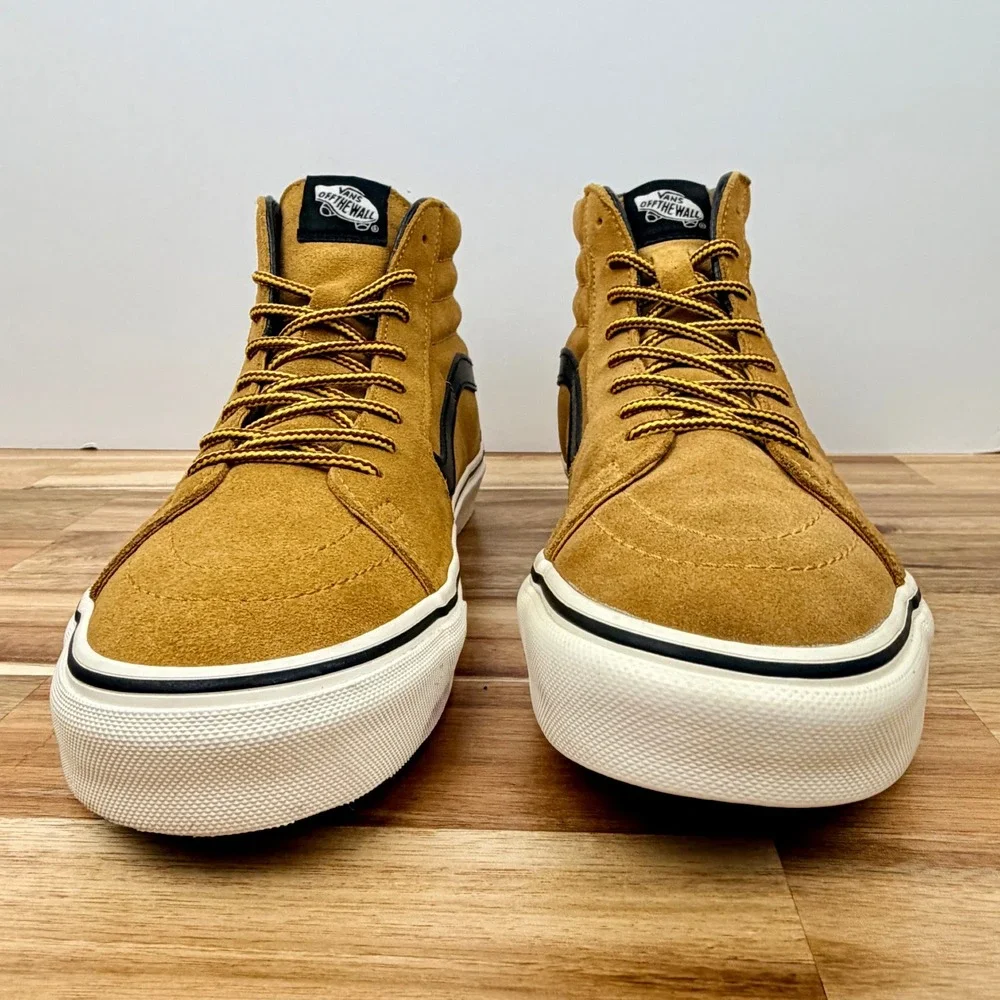 Vans Sk8-Hi Suede Mustard Yellow Black High Top Sneakers Mens 7.5 Womens 9 - Picture 3 of 9